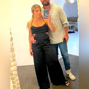 DFTI black satin jumpsuit